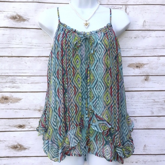 Ella Moss Aztec Print Silk Flyaway Camisole Top - Picture 2 of 8